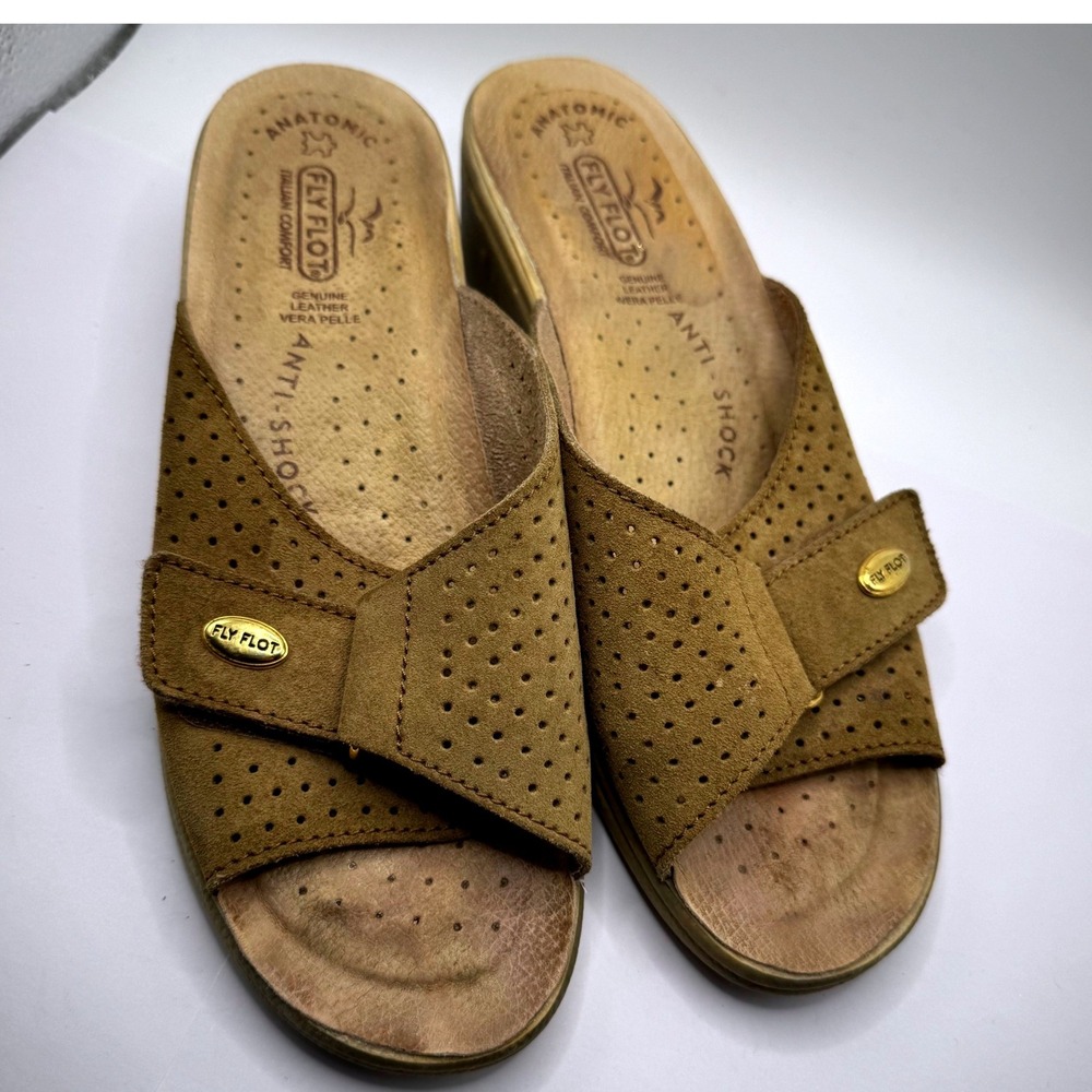 Fly Flot Tan Suede Anti-Shock Wedge Sandals Women Size 40